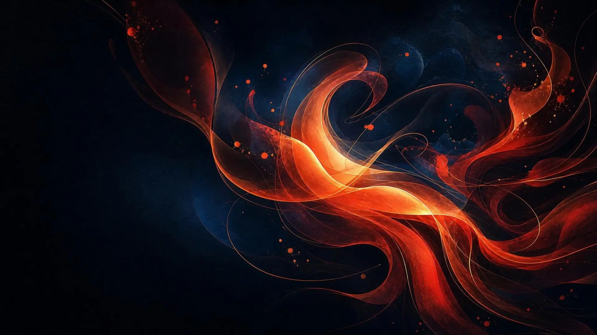 Flowing ribbons of orange ink on a dark background